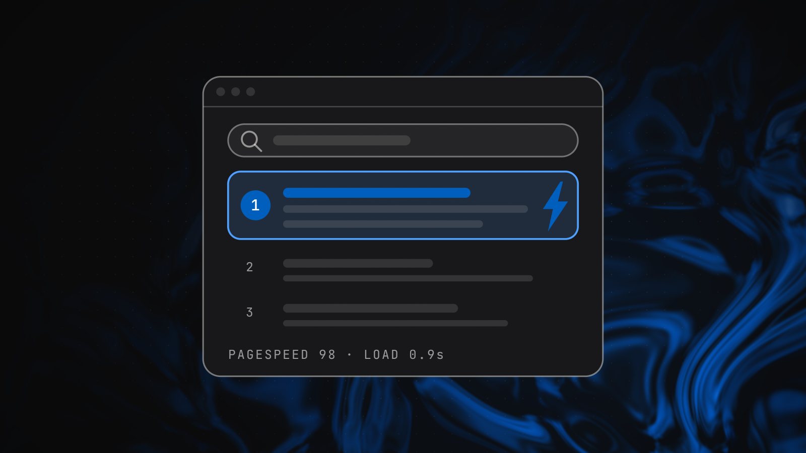 Illustration of a search results page with a fast-loading site ranked first